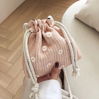 Vento Marea Small Bucket Straw Bag Crossbody For Women 2020 New Floral Summer Bag Knitting Beach Style Girls's Purse And Handbag