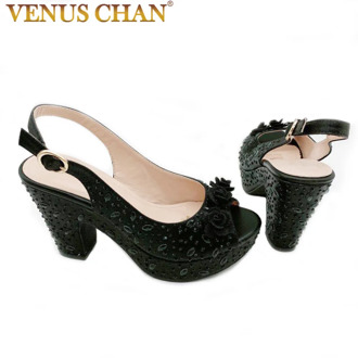 Venus Chan Elegant Ladies Party Dress Sandals Shoes Square Toe Ankle Buckle Strap Sandals Femmes Sexy Stiletto High Heels