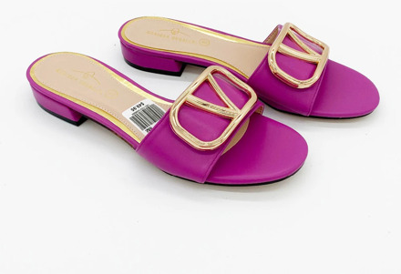 Venus Chan Purple Red Blue Italian Slipper for Lady Casual Footwear PU Leather Summer Shoes Retro Slippers Women