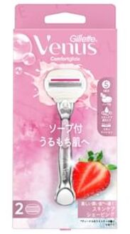 Venus Comfortglide Strawberry Field Razor For Moist Skin Body & 2 Blade 1 Set