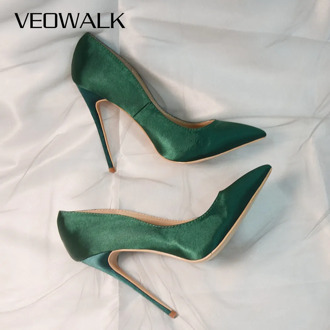 Veowalk Brand Silk Upper Women Sexy High Heels Elegant Lady Pointed Toe Party Pumps Woman Comfort Dress Shoes Customized Accept