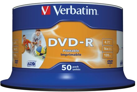 Verbatim DVD-R 4.7Gb 16X 50PK Spindel Wit Inkjet Printable Recordable Media Disc Blank Compact Schrijven Dvd 43533