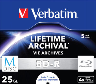 Verbatim MDISC Lifetime Archival BD-R - 5 Pack Jewel Case