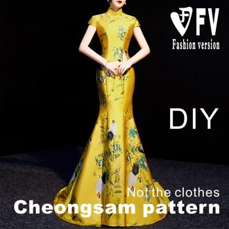 Verbeterd Cheongsam Patroon Lange Stijl Avondjurk Naaien Tekening 1:1 Kledingstuk Maken Patroon BQP-45 Size 5XL