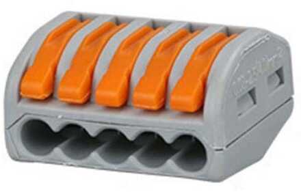 Verbindingsklem 5 polig - IP20 - 2,5mm² - met hendels Grijs