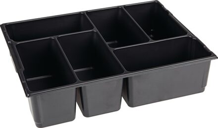 Verdeler voor kleine delen | B404xD317xH97 mm polystyreen | met 6 bakken | zwart | 1 stuk - 1000010128 1000010128