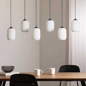 Verdi hanglamp, lengte 115 cm, zwart/opaal, glas, 6-lamps. opaal, zwart