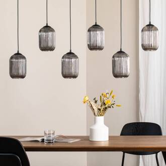 Verdi hanglamp, lengte 115 cm, zwart/rookgrijs, 6-lamps. rookgrijs, zwart