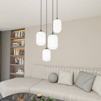 Verdi hanglamp, Ø 30 cm, zwart/opaal, staal/glas, 4-lamps. rookgrijs, zwart