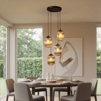 Verdi hanglamp, Ø 30 cm, zwart/rookgrijs, glas, 4-lamps. rookgrijs, zwart