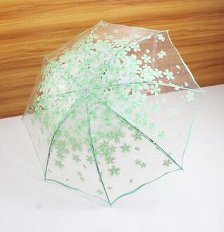 Verdikking Transparante Drievoudige Regen Paraplu Japanse Kersenbloesem Plastic Pvc Clear Falbala Paraplu Vrouwen Parapluie Licht Groen