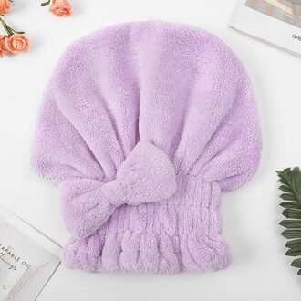 Verdikte Haar Drogen Cap Warp Gebreide Coral Fleece Leuke Douche Cap Niet-pluizende Prinses Hoed Wrap Haar Quick-drogen Cap Solid kleur princess hat paars 1