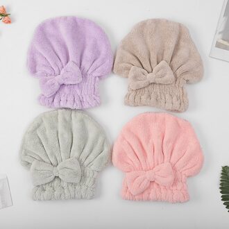 Verdikte Haar Drogen Cap Warp Gebreide Coral Fleece Leuke Douche Cap Niet-pluizende Prinses Hoed Wrap Haar Quick-drogen Cap Solid kleur princess hat roze koffie kleur 2