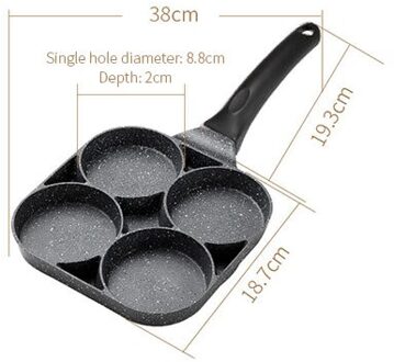 Verdikte Omelet Pan Vier-Gat Frituren Pot Zwarte Non-stick Ei Steak Ham Pannenkoek Houten Handvat Keuken Koken ontbijt Maker plastic handvat