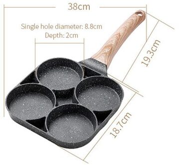 Verdikte Omelet Pan Vier-Gat Frituren Pot Zwarte Non-stick Ei Steak Ham Pannenkoek Houten Handvat Keuken Koken ontbijt Maker wood handvat