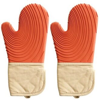 Verdikte Siliconen Magnetron Handschoenen Hittebestendige Bakken Bbq Oven Handschoen Pot Ovenwanten Hittebestendige Nordic Minimalistische Keuken Tool Orange2pc