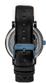 Vereenvoudig de 7000 lederen band horloge Zwart/blauw