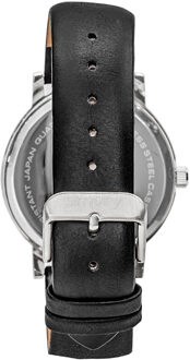 Vereenvoudig de 7000 lederen band horloge Zwart en zilver