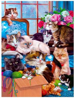 Verf Met Diamant Borduurwerk Katten Diamant Schilderen Volledige Ronde Foto Van Strass Home Decor