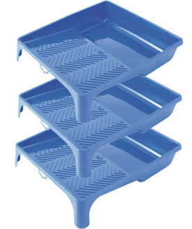 Verfbak voor verfrollers/lakrollers - 3x stuks - 31 x 35 cm - blauw - tot rollers van 25 cm - verfsp