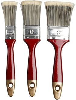 Verfkwasten - 3x - plat - nylon haren - schilderskwasten - universeel - voor verf/lijm/vernis Multi