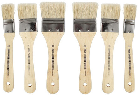 Verfkwasten - 6x - hout - plat - nylon haren - universele verfkwast
