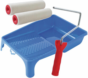 Verfroller anti spat lakroller schilderset - met beugel - en verfbak - 2x rollers van 18 cm