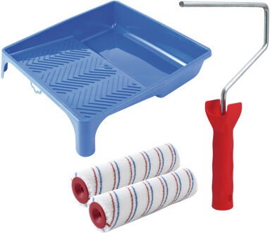 Verfrollers schilderen set - beugel en verfbak - 2x vacht anti spat verfrollers - 25 cm