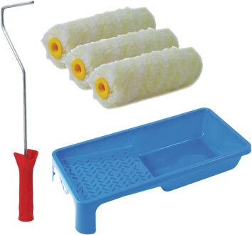 Verfrollers schilderen set - beugel en verfbak - 3x anti spat vacht verfrollers - 10 cm