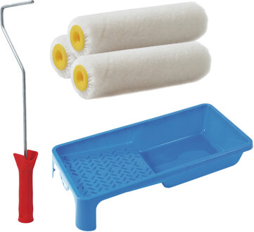 Verfrollers schilderen set - beugel en verfbak - 3x anti spat vacht verfrollers - 10 cm