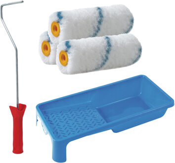 Verfrollers schilderen set - beugel en verfbak - 3x anti spat vacht verfrollers - 10 cm