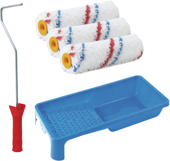 Verfrollers schilderen set - beugel en verfbak - 3x anti spat vacht verfrollers - 10 cm