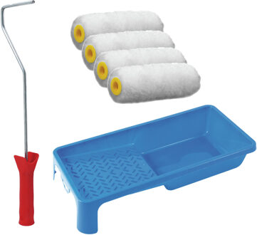 Verfrollers schilderen set - beugel en verfbak - 4x vacht verfrollers - 10 cm