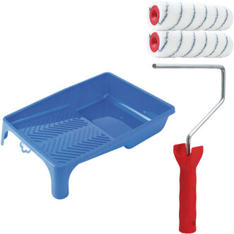 Verfrollers schilderen set - met beugel en verfbak - 2x anti spat rollers - breedte 18 cm