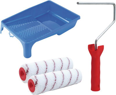 Verfrollers schilderen set - met beugel en verfbak - 2x anti spatten rollers - breedte 18 cm
