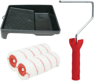 Verfrollers schilderen set - met beugel en verfbak - 2x anti spatten rollers - breedte 18 cm