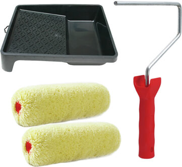 Verfrollers schilderen set - met beugel en verfbak - 2x vacht verfrollers - breedte 18 cm