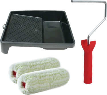 Verfrollers schilderen set - met beugel en verfbak - 2x vacht verfrollers - breedte 18 cm