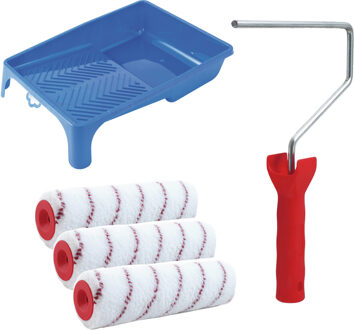 Verfrollers schilderen set - met beugel en verfbak - 3x anti spatten rollers - breedte 18 cm