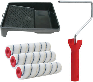 Verfrollers schilderen set - met beugel en verfbak - 3x anti spatten rollers - breedte 18 cm