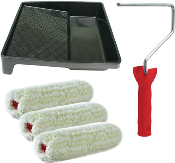Verfrollers schilderen set - met beugel en verfbak - 3x vacht verfrollers - breedte 18 cm