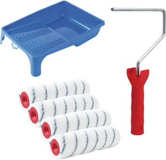 Verfrollers schilderen set - met beugel en verfbak - 4x anti spat rollers - breedte 18 cm