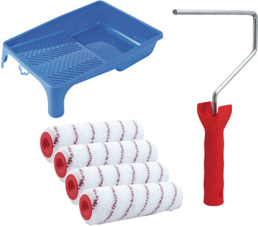Verfrollers schilderen set - met beugel en verfbak - 4x anti spat rollers - breedte 25 cm