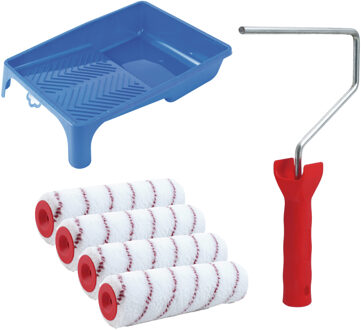 Verfrollers schilderen set - met beugel en verfbak - 4x anti spatten rollers - breedte 18 cm