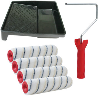 Verfrollers schilderen set - met beugel en verfbak - 4x anti spatten rollers - breedte 18 cm