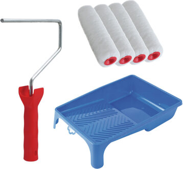 Verfrollers schilderen set - met beugel en verfbak - 4x rollers van 18 cm