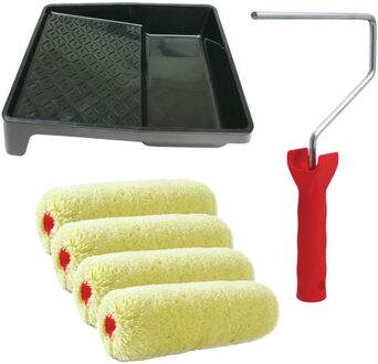Verfrollers schilderen set - met beugel en verfbak - 4x vacht verfrollers - breedte 18 cm