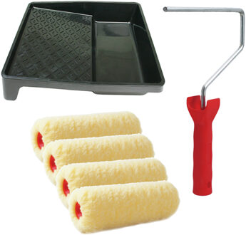 Verfrollers schilderen set - met beugel en verfbak - 4x vacht verfrollers - breedte 25 cm