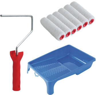 Verfrollers schilderen set - met beugel en verfbak - 6x rollers van 18 cm