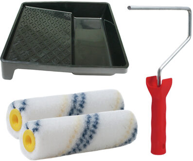 Verfrollers set - beugel - doseer verfbak - 2x anti spat rollers - 10cm breed - schilderen